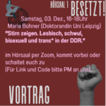 Vortrag: "Stirn zeigen. Lesbisch, schwul, bisexuell und trans* in der DDR."